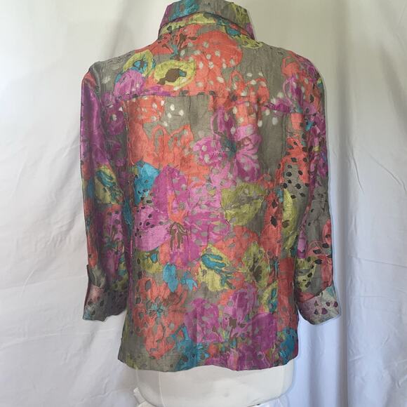 Ruby Rd. Favorites Sheer Bold Jewel Tones Roll Tab Sleeves Cropped Layer Sz 18 - Picture 14 of 14